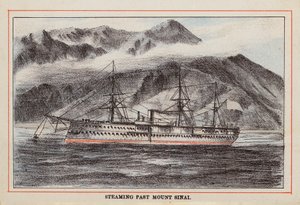 HM Indian Troop-Ship: Płynący obok góry Synaj (kolorowy grawerunek) autorstwa English School