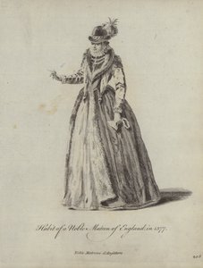 Zwyczaj szlachetnej matrony z Anglii w 1577 r. (rycina) autorstwa English School