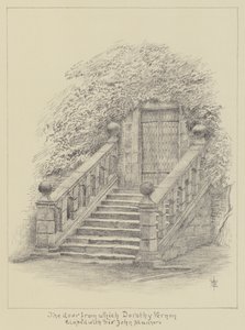 Haddon Hall, drzwi, z których uciekła Dorothy Vernon z Sir Johnem Mannersem (lito) autorstwa English School