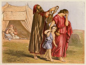 Hagar i Izmael (kolorowa litografia) autorstwa English School