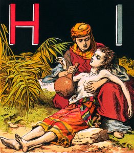 Hagar i Ismael (kolorowa litografia) autorstwa English School