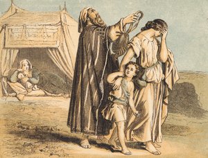 Hagar i Ismael odesłani (kolorowy grawerunek) autorstwa English School