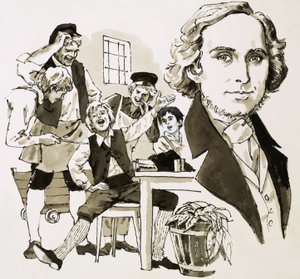 Hans Christian Andersen zabawia innych uczniów śpiewem autorstwa English School