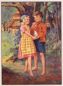 Jaś i Małgosia (kolorowa litografia) autorstwa English School
