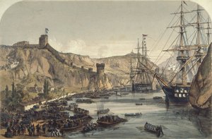 Port w Bałakławie, patrząc w kierunku Morza Czarnego, 1859 autorstwa English School