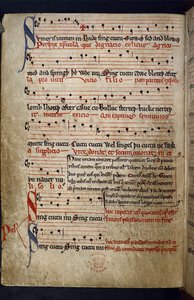 Harley MS 978 f.11v Musical Miscellany, ze "Zbioru wierszy, w tym bajek oraz tekstów muzycznych, kalendarzowych i medycznych" (tusz i kolor na welinie) autorstwa English School