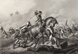 Kolumna Hawelczyków atakująca buntowników przed Cawnpore, z "Historii buntu indyjskiego" opublikowanej w 1858 r. autorstwa English School