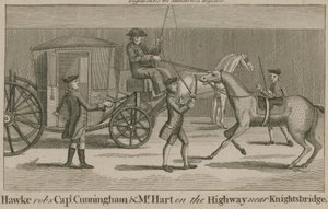 Hawke okrada kapitana Cunninghama i pana Harta na autostradzie w pobliżu Knightsbridge autorstwa English School