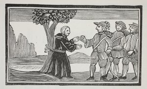 Przywiązał opata do drzewa, ilustracja z ksiąg rozdziałów z XVIII wieku autorstwa Johna Ashtona, wyd. 1882 autorstwa English School