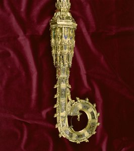 Głowa i zgięcie pastorału Wilhelma z Wykeham (ok.1320-1404): strona Pawła (srebro pozłacane) (detal) (zob. 205100-32) autorstwa English School