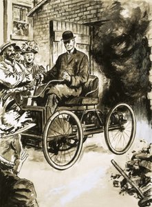 Henry Ford ze swoim pierwszym „bezkonnym powozem” autorstwa English School
