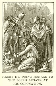Henryk III oddający hołd legatowi papieskiemu podczas koronacji autorstwa English School