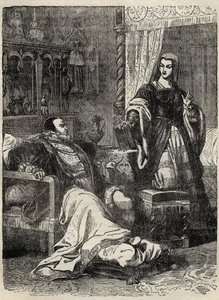 Henryk VIII i królowa Katarzyna Parr (1512-1548) - grawerowanie z „Historii Anglii” autorstwa Cassella Pettera & Galpina autorstwa English School