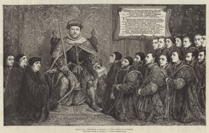 Henryk VIII przedstawiający Kartę Kolegium Chirurgów (grawerowanie) autorstwa English School