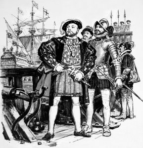 Henryk VIII, który rozbudował flotę Anglii z zaledwie siedmiu do osiemdziesięciu pięciu statków autorstwa English School