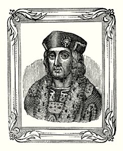 Henryk VII urodził się w 1457, koronowany w 1485, a zmarł w 1509 (ryty) autorstwa English School