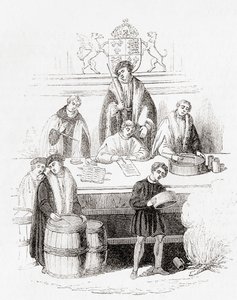 Proces Henryka VII dotyczący miar i wag w skarbcu w 1497 r., Z Old England: A Pictorial Museum, wyd. 1847 autorstwa English School