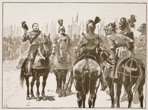 Henry i schwytani francuscy oficerowie, ilustracja z Cassells Illustrated History of England (zdjęcie w sepii) autorstwa English School
