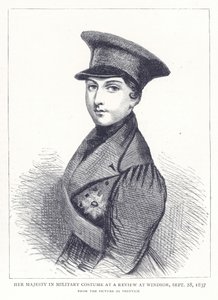 Jej Wysokość w stroju wojskowym na przeglądzie w Windsor, 28 września 1837 r. autorstwa English School