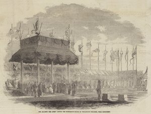 Jej Wysokość Królowa kładzie kamień węgielny pod Wellington College, niedaleko Sandhurst (rycina) autorstwa English School