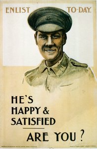 Hes Happy & Satisfied - Are You?, brytyjski plakat rekrutacyjny z I wojny światowej, 1914-18