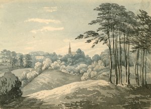 Kościół Highgate, Londyn, z Hampstead Heath (wc na papierze) autorstwa English School