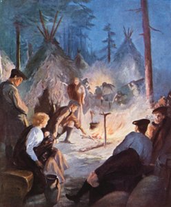 Highland Settlers biwakujący na wybrzeżu Wyspy Księcia Edwarda autorstwa English School
