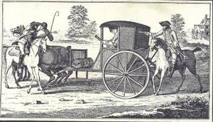 Hazardziści James MacLaine i William Plunkett okradają hrabiego Eglintona na wrzosowiskach Hounslow, 26 czerwca 1750 r. (rycina) autorstwa English School