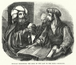 Chilkiasz przedstawiający królowi Księgę Prawa, Guercino (rycina) autorstwa English School