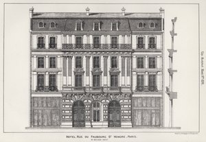 Hotel, Rue Du Faubourg St Honore, Paryż (grawerowanie) autorstwa English School