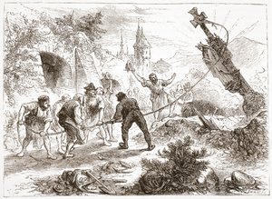 Hottinger niszczący obraz, ilustracja z Historii protestantyzmu Jamesa Aitkena Wylie (1808-1890), wyd. 1878 autorstwa English School