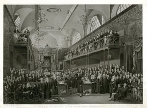Izba Lordów podczas ważnego śledztwa w 1820 r autorstwa English School