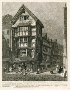 Domy stojące ostatnio na zachodnim rogu Chancery Lane, Fleet Street w Londynie autorstwa English School
