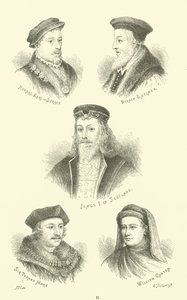 Howard, hrabia Surrey, biskup Latimer, Jakub I Szkocki, Sir Thomas More, William Caxton autorstwa English School