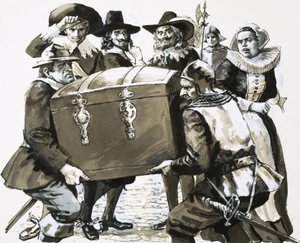 Hugo Grotius ucieka z fortecznego więzienia Loevateyn autorstwa English School