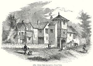 Hulme Hall, Laneashire. - Widok z przodu (grawerunek) autorstwa English School
