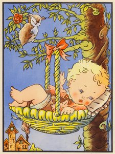 "Hush-a-Bye Baby on the tree top" (kolorowa litografia) autorstwa English School