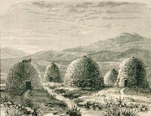 Chaty w Uig ok. 1880 r., ze „Obrazków szkockich” wydanych przez Towarzystwo Religijne Traktu autorstwa English School
