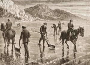 Ice-Harvest nad rzeką Hudson, stan Nowy Jork, ok. 1870, z „American Pictures”, opublikowanej przez The Religious Tract Society, 1876 autorstwa English School