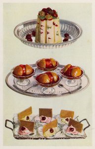 Pudding lodowy; Peches Melba; Lody śmietankowe (litografia kolorowa) autorstwa English School