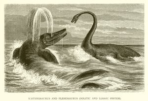 Ichtiozaur i Plesiosaurus, układ oolitowy i liasowy autorstwa English School