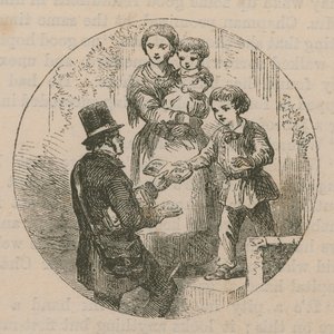 Ilustracja przedstawiająca listonosza dostarczającego pocztę autorstwa English School