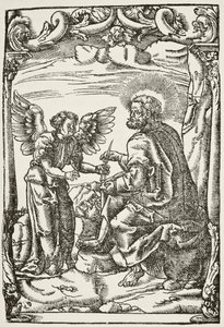 Ilustracja z początku pierwszego angielskiego przekładu Nowego Testamentu na język angielski, opublikowanego w Kolonii w 1525 r., z The National and Domestic History of England autorstwa Williama Hickmana Smitha Auba autorstwa English School