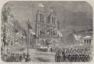 Inauguracja Ludwika Napoleona, Zewnątrz Katedry Notre Dame (rycina) autorstwa English School