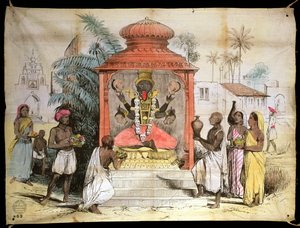 Indie, Figura i kult Kali, ok. 1850 (tusz i pranie na tkaninie) autorstwa English School