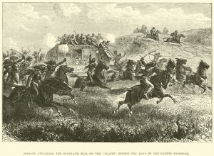 Indianie atakujący Overland Mail na równinach przed czasami Pacific Railroad autorstwa English School