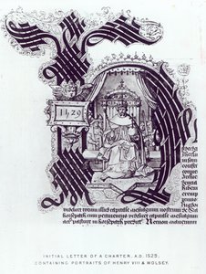 List inicjalny Karty zawierający portrety Henryka VIII i Wolseya, 1529 autorstwa English School