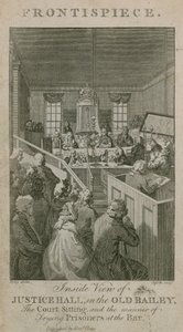 Widok od środka Justice Hall w Old Bailey, posiedzenie sądu i sposób sądzenia więźniów w Bar autorstwa English School