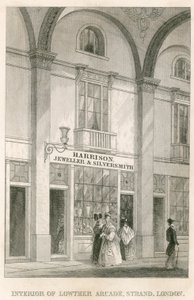 Wnętrze Lowther Arcade, Strand, Londyn, z Harrisonem, jubilerem i złotnikiem