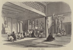 Wnętrze japońskiej świątyni (grawerunek) autorstwa English School